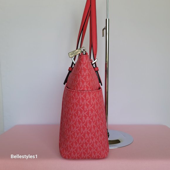 MICHAEL KORS Jet Set East West Top-Zip Signature Logo Tote Bag- Geranium color⭐ - Picture 8 of 16